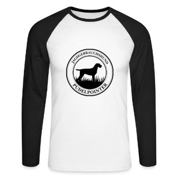 Pudelpointer Jagdgebrauchshund Hunde Wilsigns - Unisex Baseballshirt langarm - Weiß/Schwarz - Vorne - Nik (191cm)