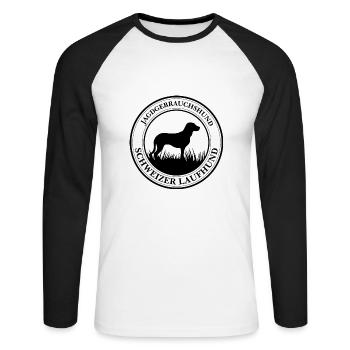 Schweizer Laufhund Jagdgebrauchshund Wilsigns - Unisex Baseballshirt langarm - Weiß/Schwarz - Vorne - Nik (191cm)