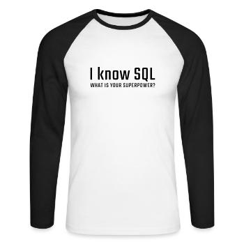 Je connais SQL - T-shirt baseball manches longues Homme - blanc/noir - Devant - Nik (191cm)