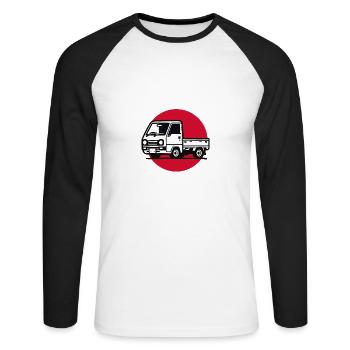 Small Truck Big Dreams Japanese Kei Vehicle - Unisex Long Sleeve Baseball T-Shirt - white/black - Front - Nik (191cm)