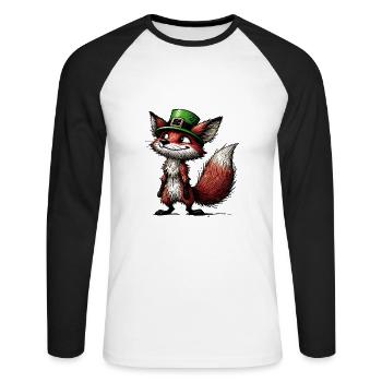 Fox Leprechaun St Patrick Irish Animal - Unisex Long Sleeve Baseball T-Shirt - white/black - Front - Nik (191cm)