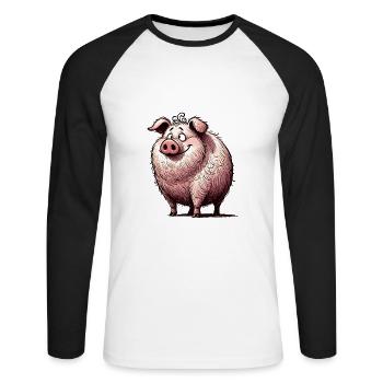 cochon dessin animé porc animal de la ferme - T-shirt baseball manches longues Homme - blanc/noir - Devant - Nik (191cm)