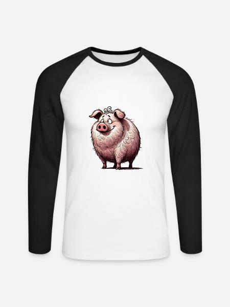 Pig Cartoon Hog Farm Animal - Unisex Baseballshirt langarm - Weiß/Schwarz