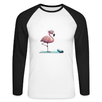 Yoga Flamingo Fitness Design for Social Media - Unisex Baseballshirt langarm - Weiß/Schwarz - Vorne - Nik (191cm)