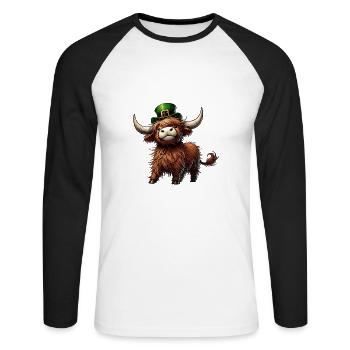 Irish Highland Cattle Playful St. Patrick's Day - Unisex Long Sleeve Baseball T-Shirt - white/black - Front - Nik (191cm)