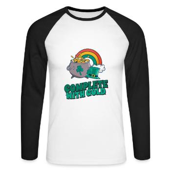 Complete with Gold - Rainbow and Fortune Inspired - Unisex Baseballshirt langarm - Weiß/Schwarz - Vorne - Nik (191cm)