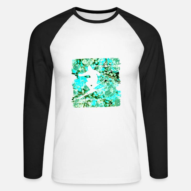 skifahrer e 248 - Unisex Baseballshirt langarm - Weiß/Schwarz