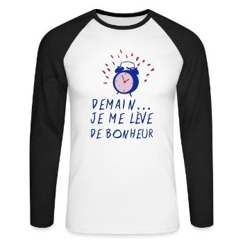 ciation demain leve bonheur reveil sonne - T-shirt baseball manches longues Homme - blanc/noir - Devant - Nik (191cm)
