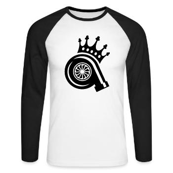 TUNING, TURBO LADER KING - Unisex Baseballshirt langarm - Weiß/Schwarz - Vorne - Nik (191cm)