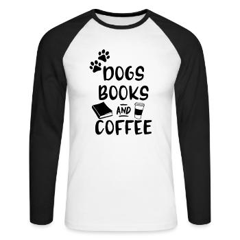 Chiens, livres et café - T-shirt baseball manches longues Homme - blanc/noir - Devant - Nik (191cm)