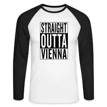 straight outta Vienna - Unisex Baseballshirt langarm - Weiß/Schwarz - Vorne - Nik (191cm)