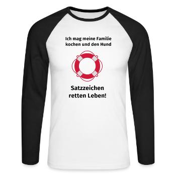 Ich mag meine Familie kochen und den Hund - Unisex Baseballshirt langarm - Weiß/Schwarz - Vorne - Nik (191cm)
