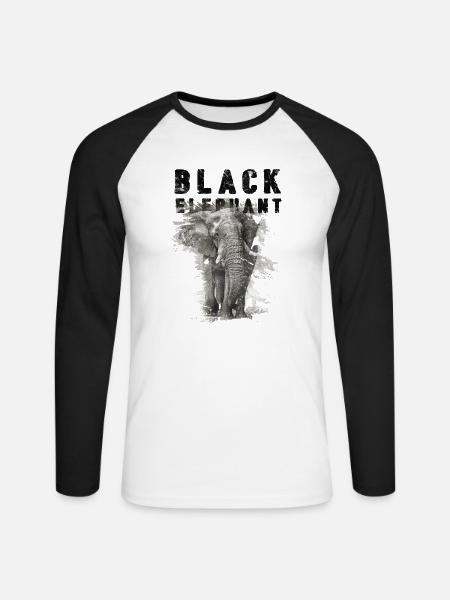 T-Shirt Black Elephant - Unisex Baseballshirt langarm - Weiß/Schwarz