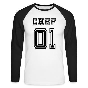 Chef - Unisex Baseballshirt langarm - Weiß/Schwarz - Vorne - Nik (191cm)