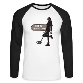 Chasseur de trésors sexy avec détecteur de métaux - T-shirt baseball manches longues Homme - blanc/noir - Devant - Nik (191cm)
