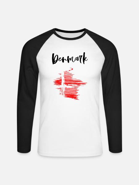 Denmark - Dänemark - Fanshirt - Unisex Baseballshirt langarm - Weiß/Schwarz