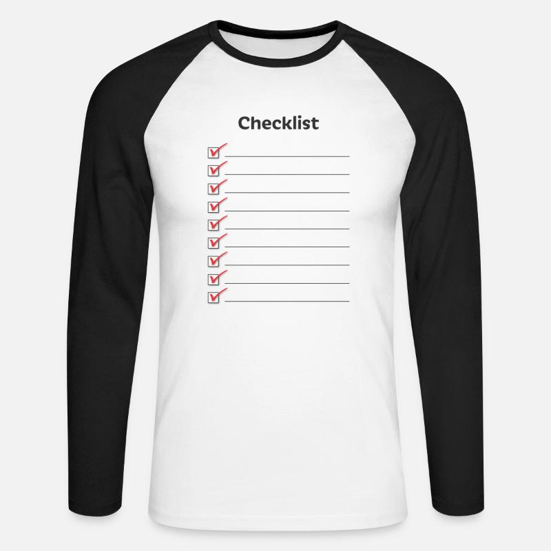 Checklist - Unisex Baseballshirt langarm - Weiß/Schwarz
