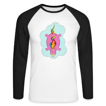 Einhorn - Unisex Baseballshirt langarm - Weiß/Schwarz - Vorne - Nik (191cm)
