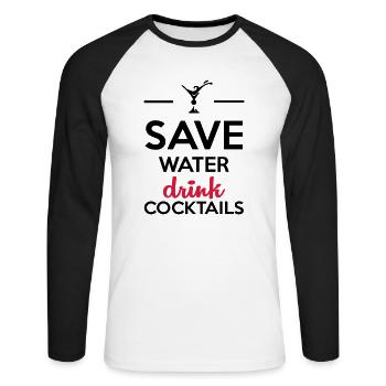 Alkohol Fun Shirt- Save Water drink Cocktails - Unisex Baseballshirt langarm - Weiß/Schwarz - Vorne - Nik (191cm)