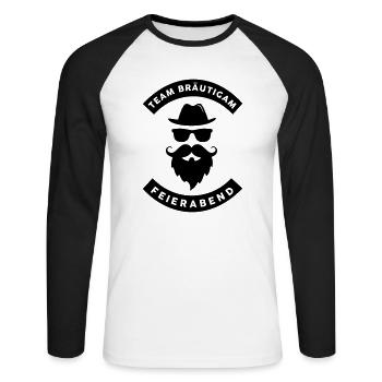 Team Bräutigam - JGA Crew - Junggesellenabschied - Unisex Baseballshirt langarm - Weiß/Schwarz - Vorne - Nik (191cm)