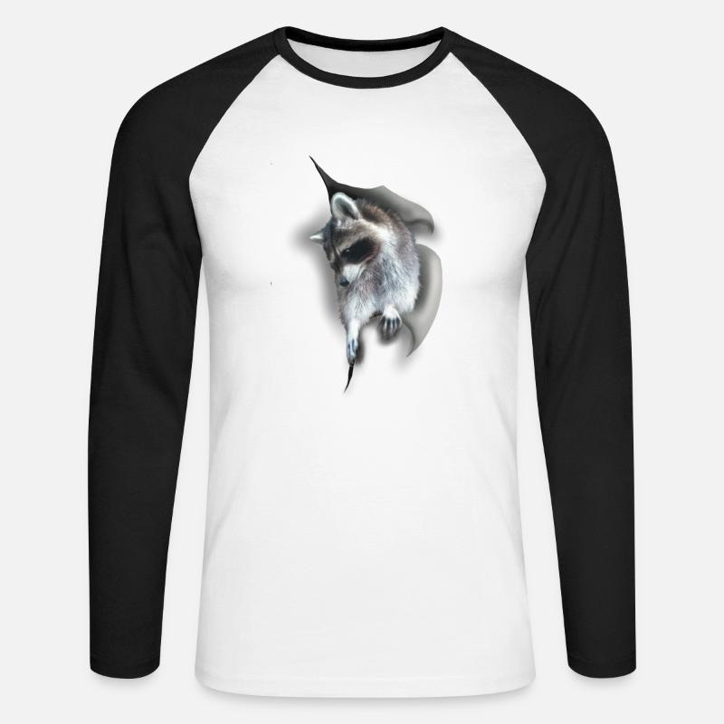 Ausbruchversuch eines Waschbären - Unisex Baseballshirt langarm - Weiß/Schwarz