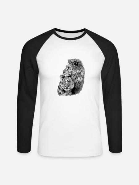 leeuw en leeuwin - Mannen baseballshirt lange mouw - wit/zwart