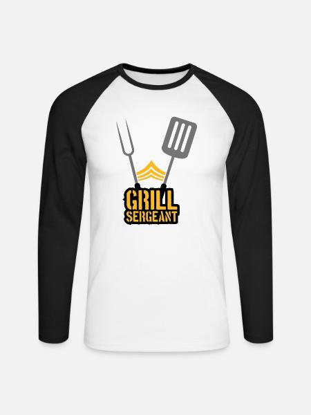 Grillparty Grill Sergeant Barbecue - Unisex Baseballshirt langarm - Weiß/Schwarz