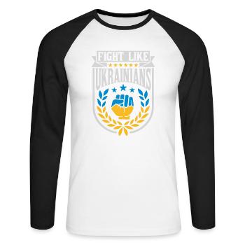 fight like ukrainians Zitat - Unisex Baseballshirt langarm - Weiß/Schwarz - Vorne - Nik (191cm)