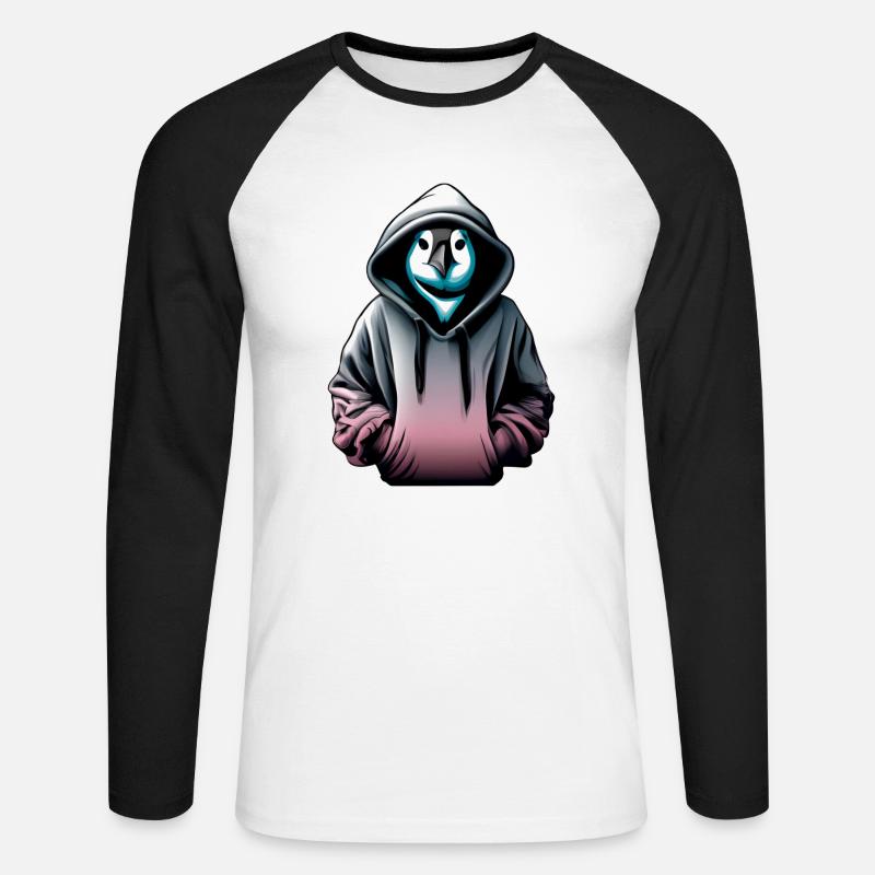 Hacker Pinguin mit Pullover - Unisex Baseballshirt langarm - Weiß/Schwarz