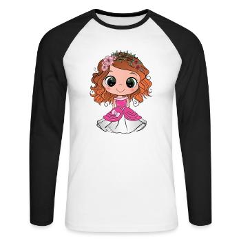 Princesse rousse aux yeux verts et une robe rose - T-shirt baseball manches longues Homme - blanc/noir - Devant - Nik (191cm)