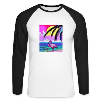 Flamant rose et palmiers - T-shirt baseball manches longues Homme - blanc/noir - Devant - Nik (191cm)