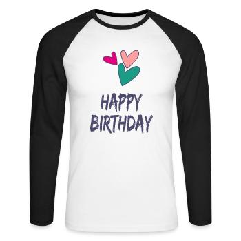 ALLES GUTE ZUM GEBURTSTAG. ALLES GUTE ZUM GEBURTSTAG. JAHRESTAG. - Unisex Baseballshirt langarm - Weiß/Schwarz - Vorne - Nik (191cm)