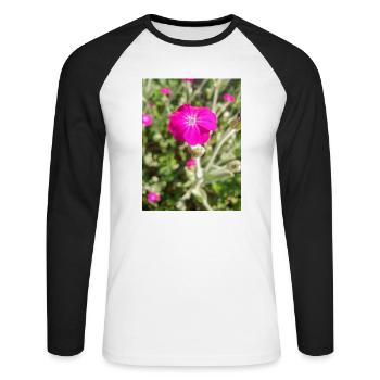 Rosennelke Kronen-Lichtnelke Lychnis coronaria - Unisex Baseballshirt langarm - Weiß/Schwarz - Vorne - Nik (191cm)