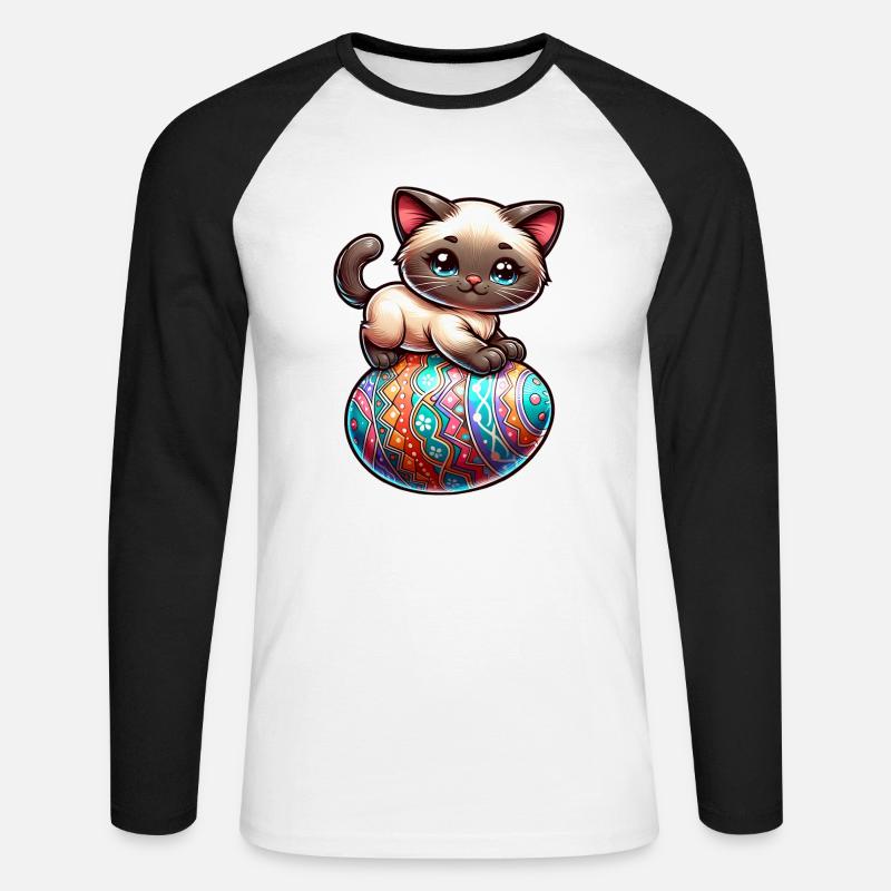 Siamese cat on easter egg - Unisex Long Sleeve Baseball T-Shirt - white/black