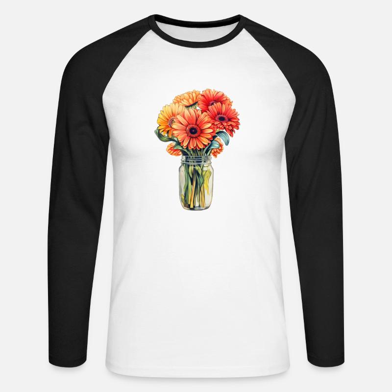 Gerbera Daisies - Unisex Baseballshirt langarm - Weiß/Schwarz