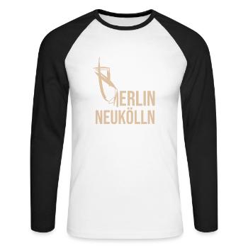 Berlin Neukölln - T-shirt baseball manches longues Homme - blanc/noir - Devant - Nik (191cm)