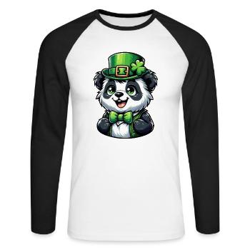 Célébration du panda de la Saint-Patrick - T-shirt baseball manches longues Homme - blanc/noir - Devant - Nik (191cm)