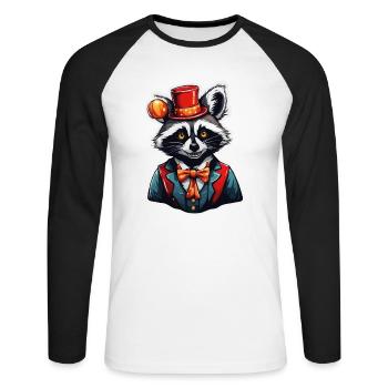 Clown Animal / Cirque / Drôle / Coloré / Raton laveur - T-shirt baseball manches longues Homme - blanc/noir - Devant - Nik (191cm)