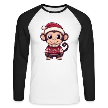 Monkey Christmas Comic - Unisex Long Sleeve Baseball T-Shirt - white/black - Front - Nik (191cm)