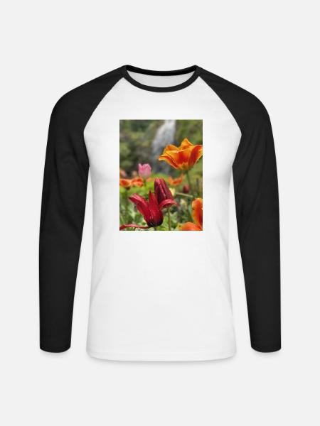 Tulpen bunt - Unisex Baseballshirt langarm - Weiß/Schwarz