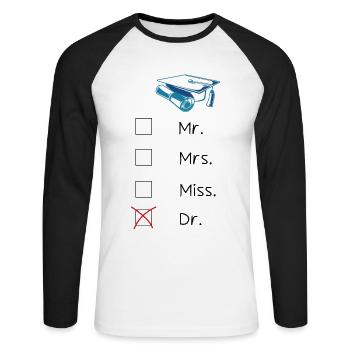 Doctorat d’études supérieures - T-shirt baseball manches longues Homme - blanc/noir - Devant - Nik (191cm)