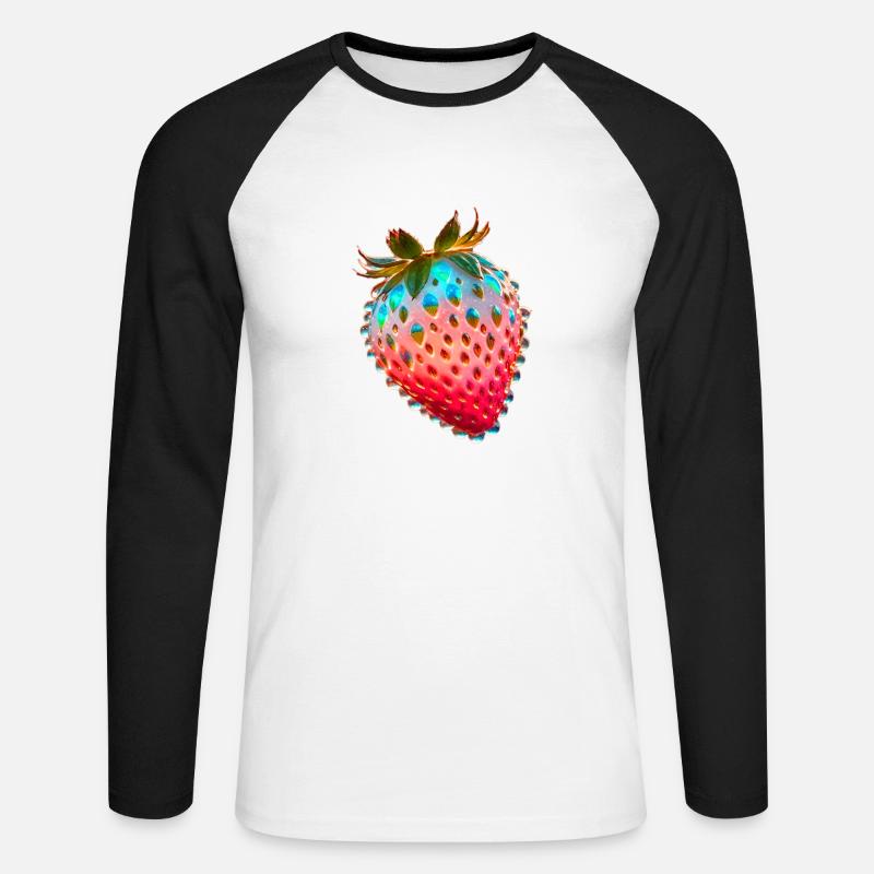 erdbeere,rote erdbeere,wassertropfen,glas - Unisex Baseballshirt langarm - Weiß/Schwarz