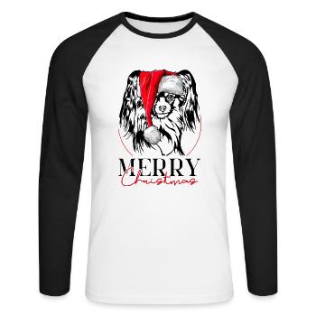 Santa Papillon Merry Christmas Hunde Hund Wilsigns - Unisex Baseballshirt langarm - Weiß/Schwarz - Vorne - Nik (191cm)