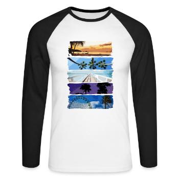 Palmiers et plage - T-shirt baseball manches longues Homme - blanc/noir - Devant - Nik (191cm)