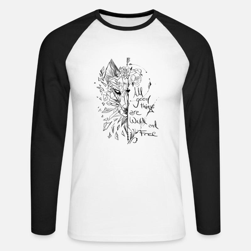 Fuchs mit Spruch, Skizze, Blume - Unisex Baseballshirt langarm - Weiß/Schwarz