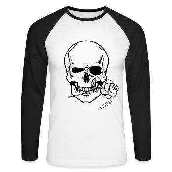 Charmanter Totenkopf - Unisex Baseballshirt langarm - Weiß/Schwarz - Vorne - Nik (191cm)