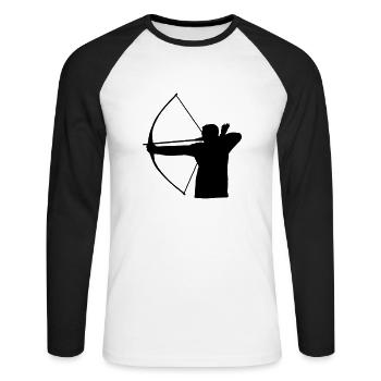 Bogenschütze - Unisex Baseballshirt langarm - Weiß/Schwarz - Vorne - Nik (191cm)