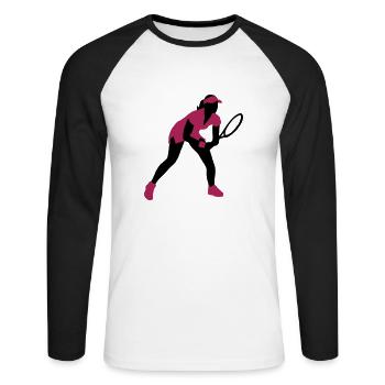 tennis_female_2c - Unisex Baseballshirt langarm - Weiß/Schwarz - Vorne - Nik (191cm)