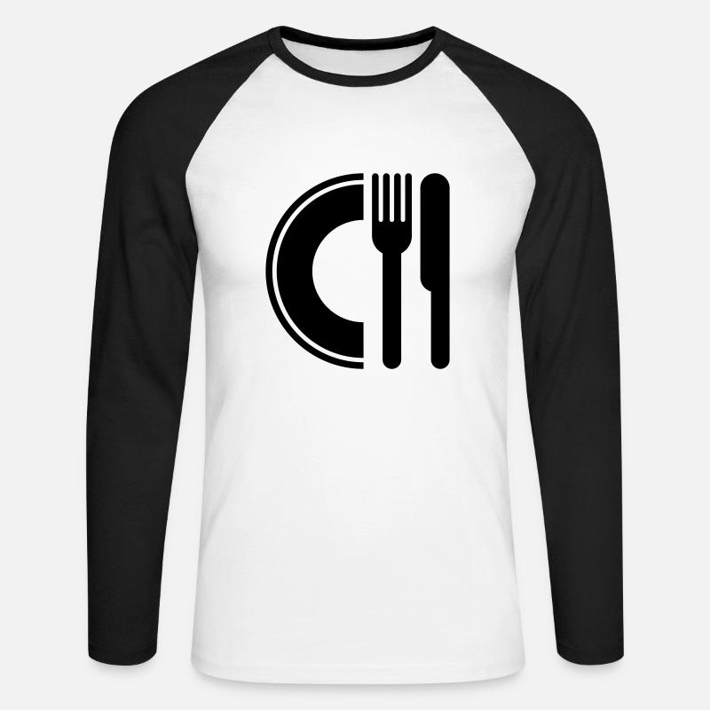 Löffel, Gabel und Teller - Unisex Baseballshirt langarm - Weiß/Schwarz