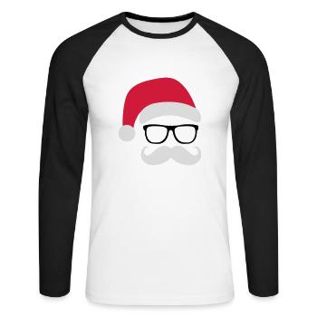 Funny Weihnachtsmann mit Nerd Brille und Mustache - Unisex Baseballshirt langarm - Weiß/Schwarz - Vorne - Nik (191cm)